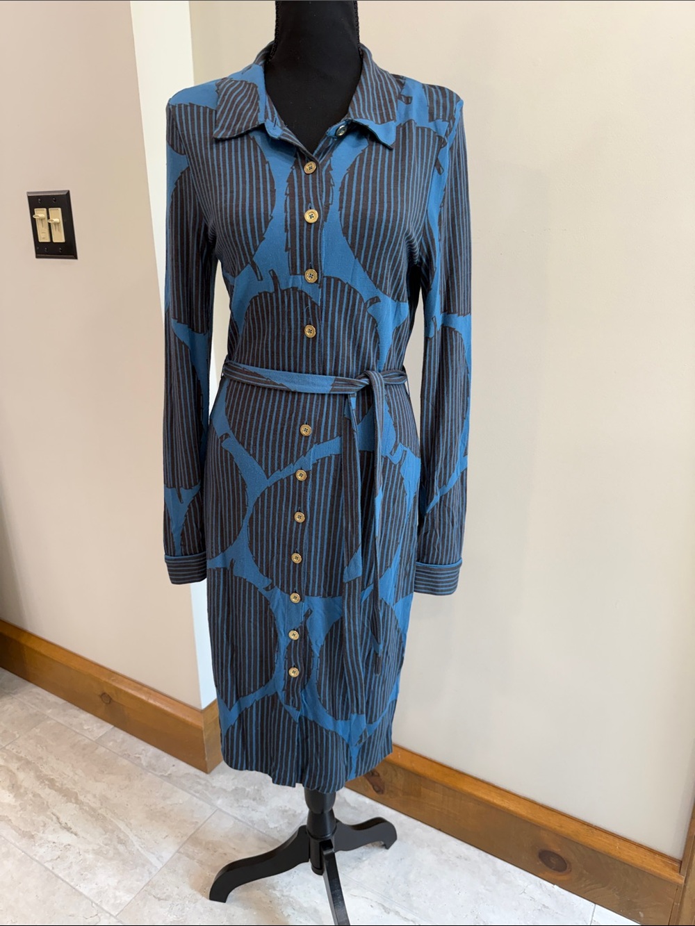 Boden Geometric Print MIDI length Shirt Dress size 4 R